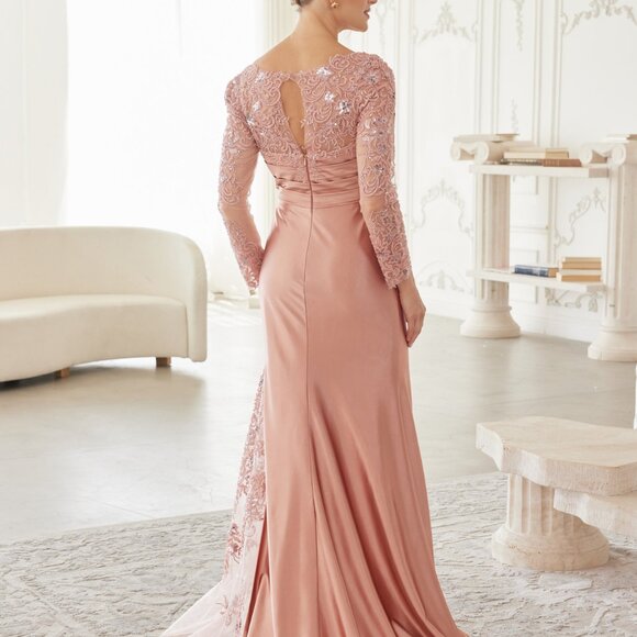 Formal dress.Long sleeve plus size mother of the bride party wedding guest navy - Picture 3 of 8